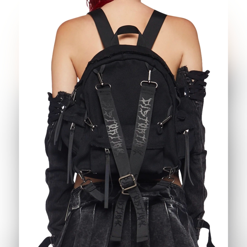 Dolls Kill Black Tactical Backpack with Harness Design